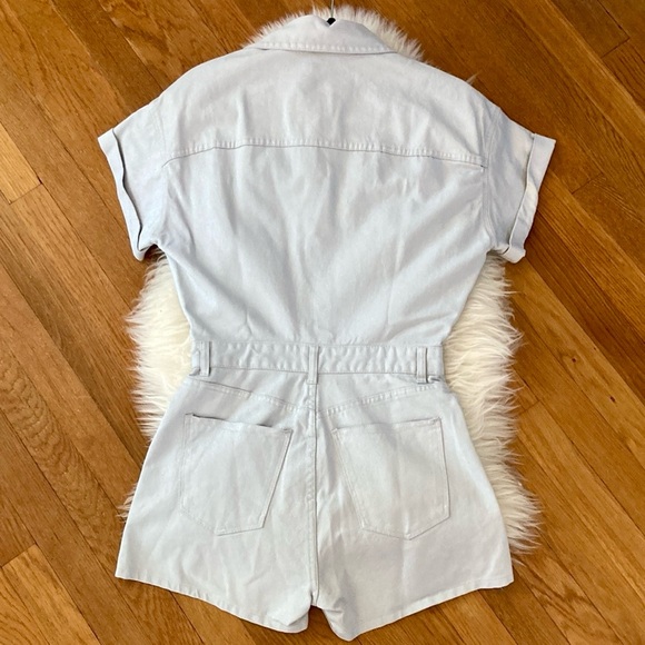 Zara High-Waist Shimmer Denim Cotton Romper - Picture 12 of 14